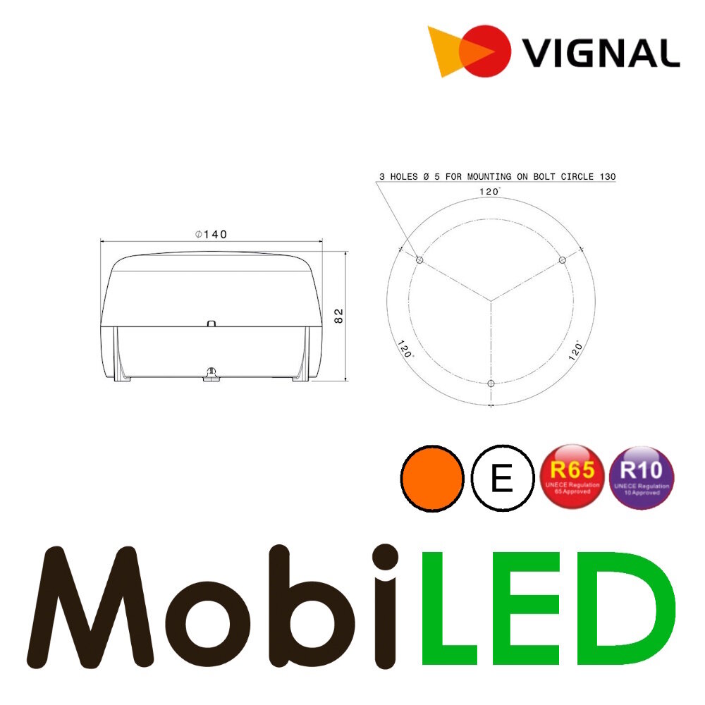 Vignal Vignal Gyrophare Atlas lentille ambre montage fixe E-mark Vignal Vignal Gyrophare Atlas lentille ambre montage fixe E-mark