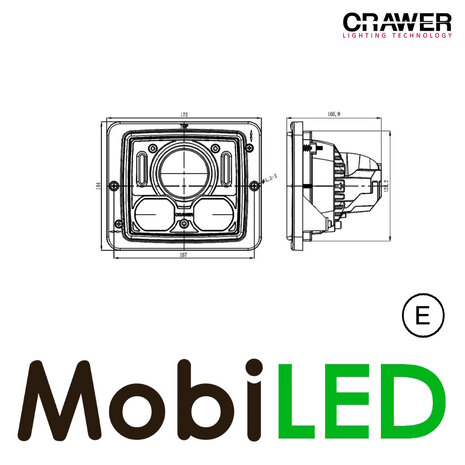 Crawer Crawer Vierkante koplamp zwart E-keur Crawer Crawer Vierkante koplamp zwart E-keur