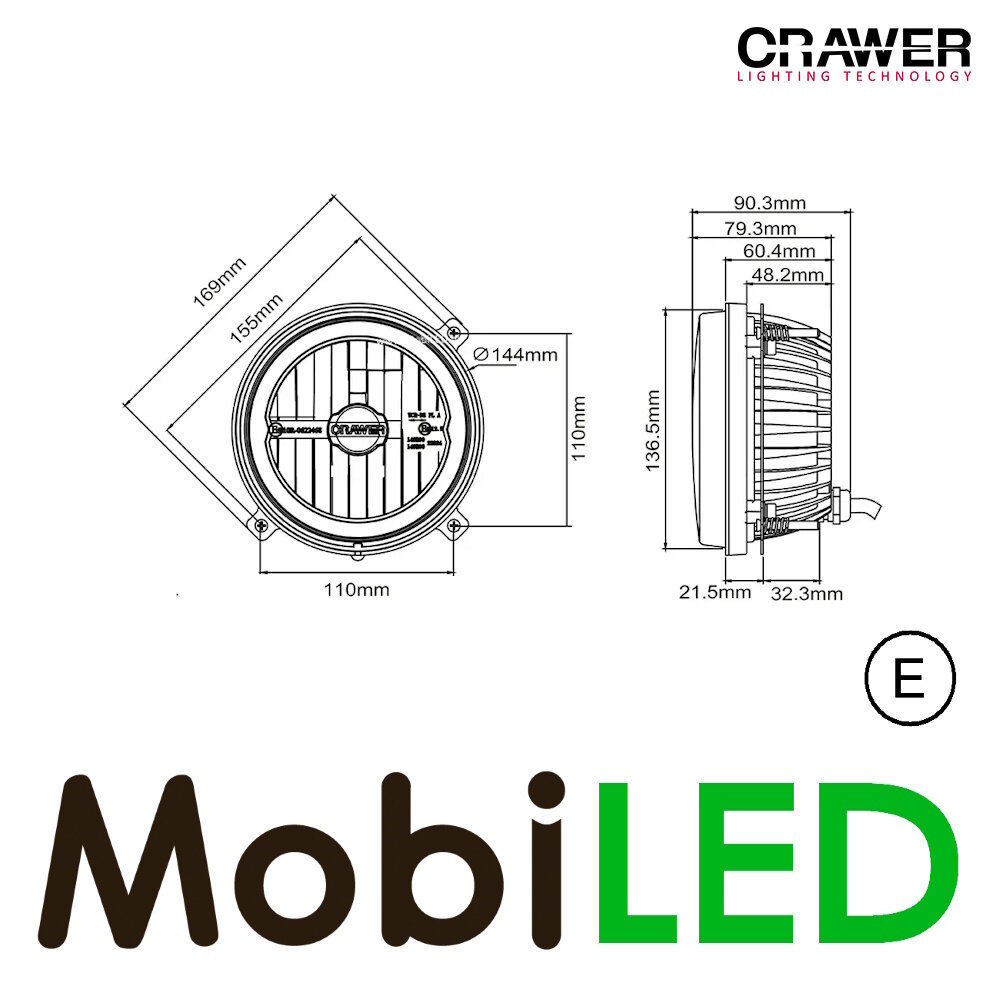 Crawer Crawer Koplamp 5 inch rond met angel eyes E-keur Crawer Crawer Koplamp 5 inch rond met angel eyes E-keur