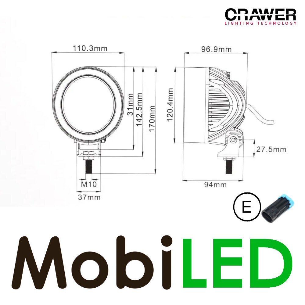 Crawer Crawer Phare de travail 40 degrés John Deere E-marque