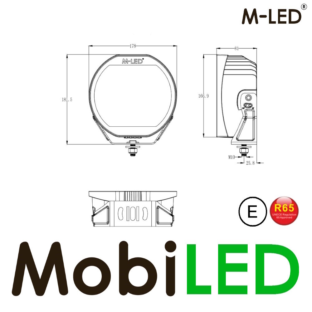M-LED M-LED projecteur loin 66 watts 7" Noir avec DRL et flash E-mark