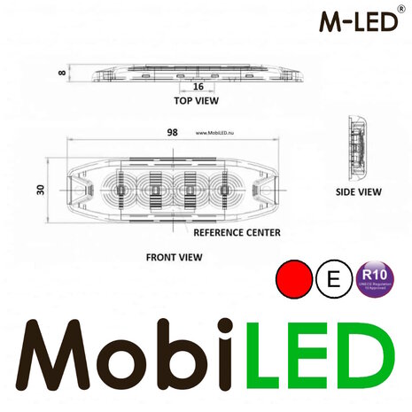 M-LED M-LED Superdunne flitser 4 leds rood E-keur M-LED M-LED Superdunne flitser 4 leds rood E-keur