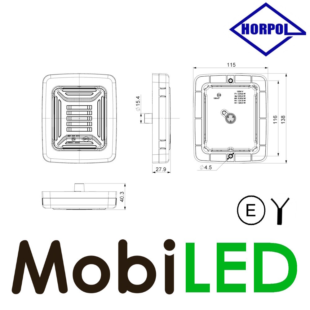 HORPOL Horpol Cube ear light 3 functions with black frame E-mark HORPOL Horpol Cube ear light 3 functions with black frame E-mark