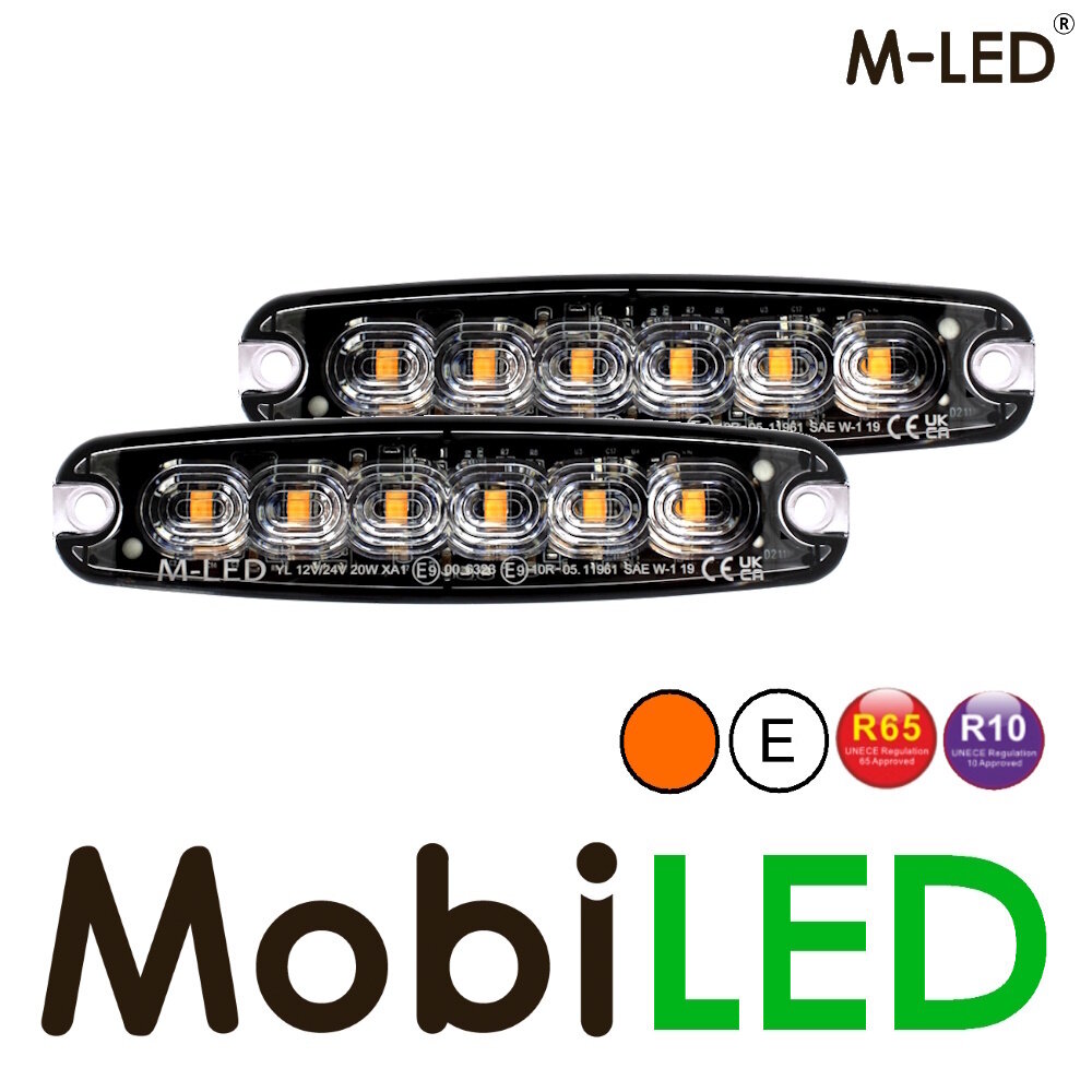M-LED M-LED 2 Flashes super mince 6 LED ambre avec boîte de jonction E-marque M-LED M-LED 2 Flashes super mince 6 LED ambre avec boîte de jonction E-marque