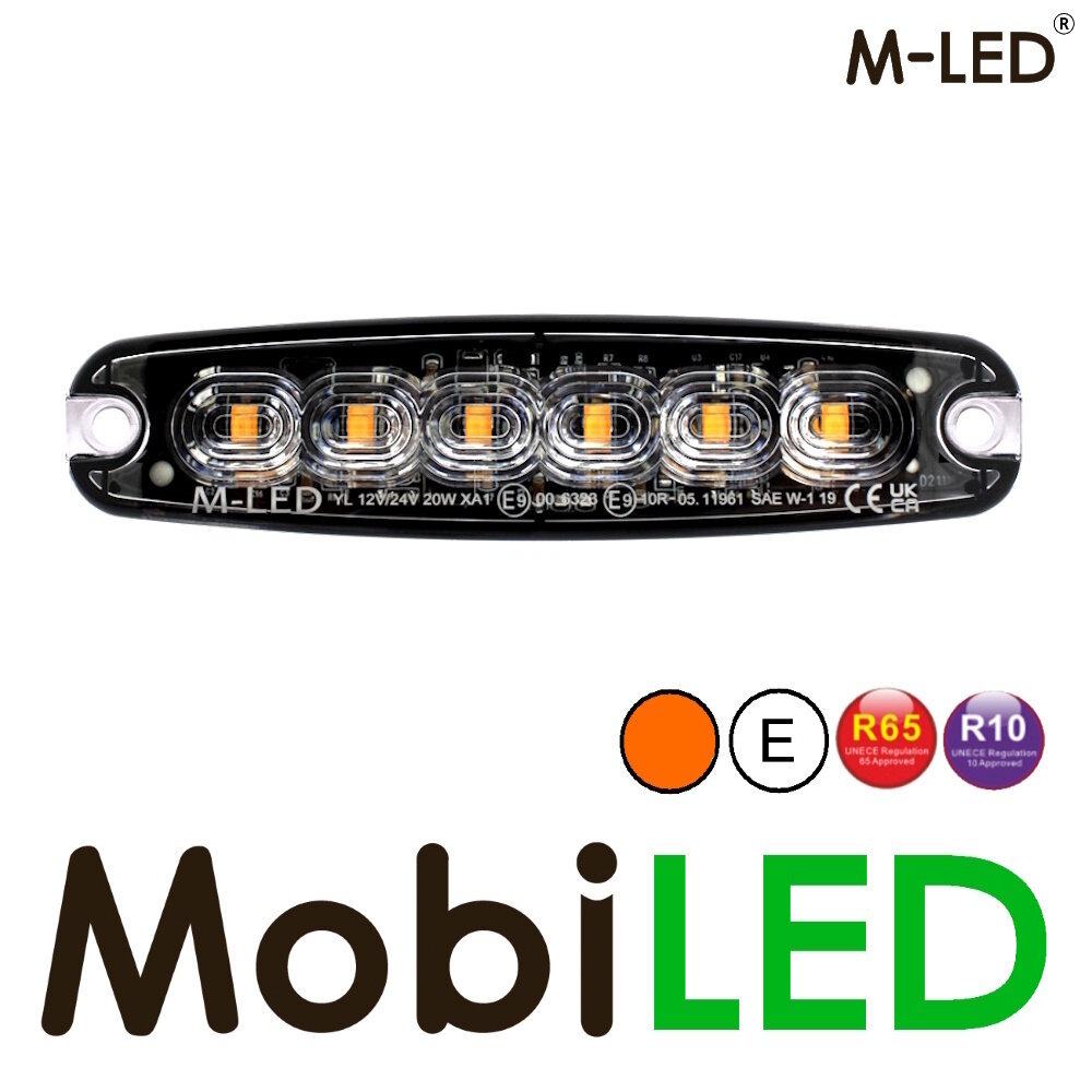 M-LED M-LED 2 Flashes super mince 6 LED ambre avec boîte de jonction E-marque M-LED M-LED 2 Flashes super mince 6 LED ambre avec boîte de jonction E-marque