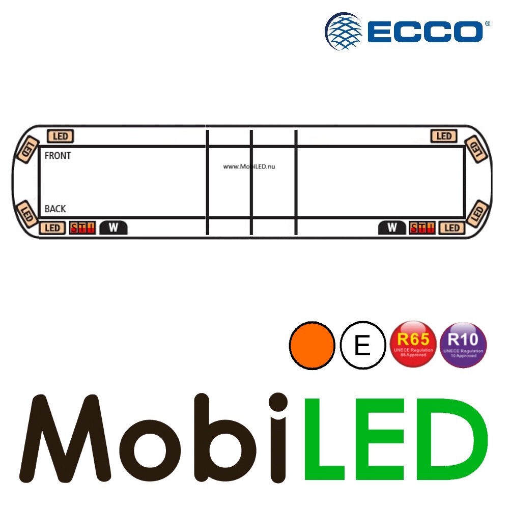 Ecco ECCO 12+ Serie Flitsbalk 1524 mm 8 leds, 2 werklampen en achterlichten Ecco ECCO 12+ Serie Flitsbalk 1524 mm 8 leds, 2 werklampen en achterlichten