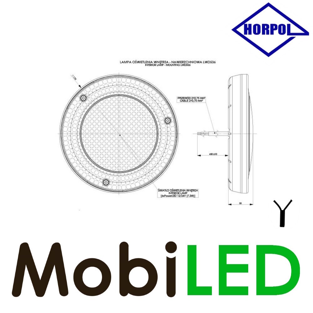 HORPOL Horpol Éclairage intérieur rond blanc modèle surface monté 12-24 volts HORPOL Horpol Éclairage intérieur rond blanc modèle surface monté 12-24 volts