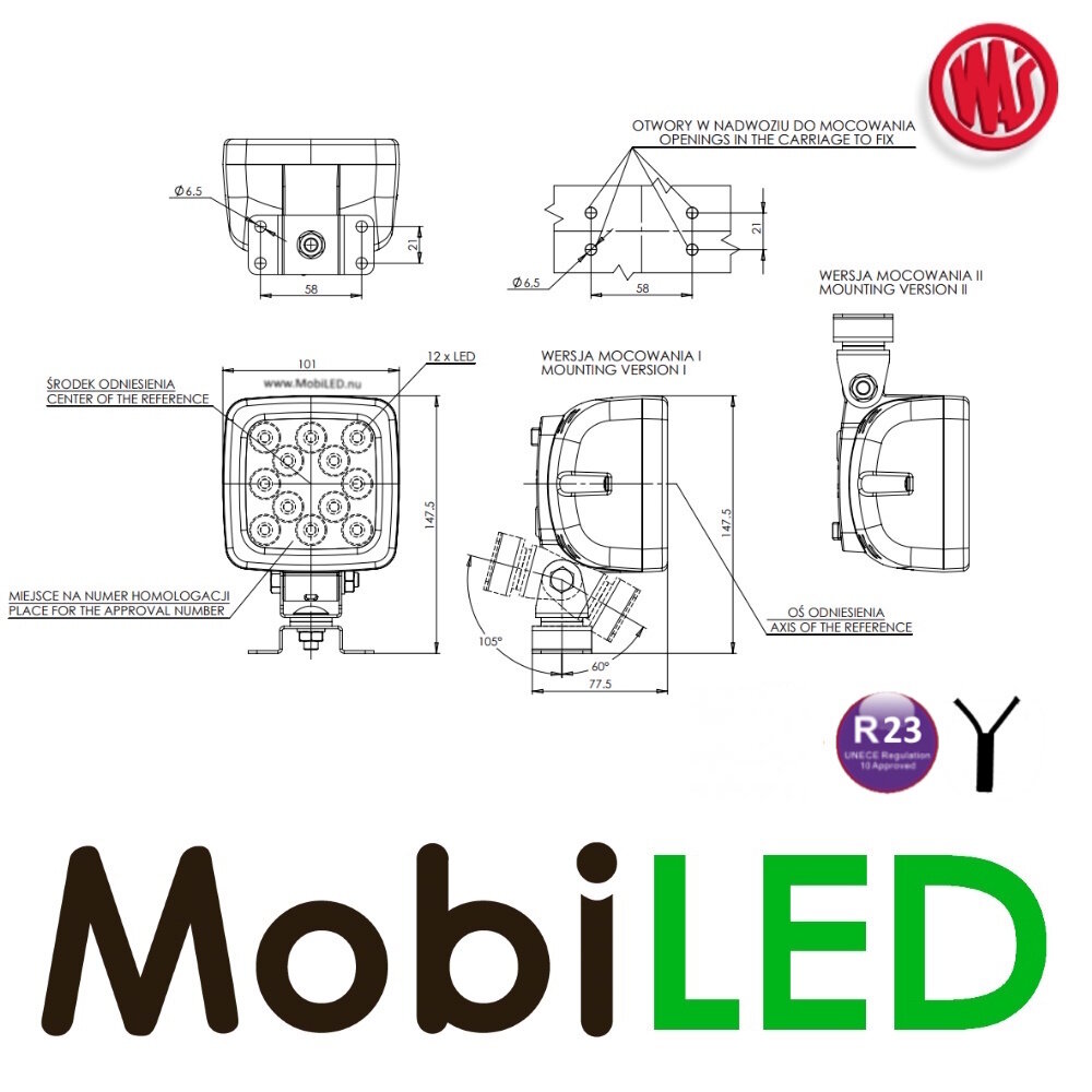 WAS WAS worklight and reversing light E-mark WAS WAS worklight and reversing light E-mark