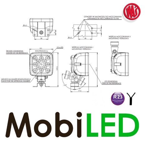 WAS WAS worklight and reversing light E-mark WAS WAS worklight and reversing light E-mark