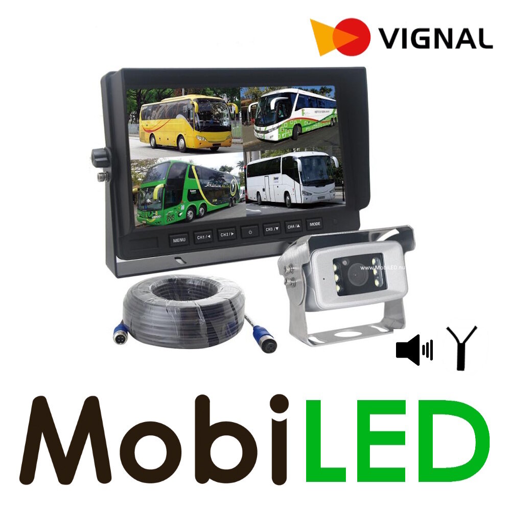 Vignal Vignal HD achteruitrij camera-set bedraad quad view 10 inch (max 4 camera's) Vignal Vignal HD achteruitrij camera-set bedraad quad view 10 inch (max 4 camera's)