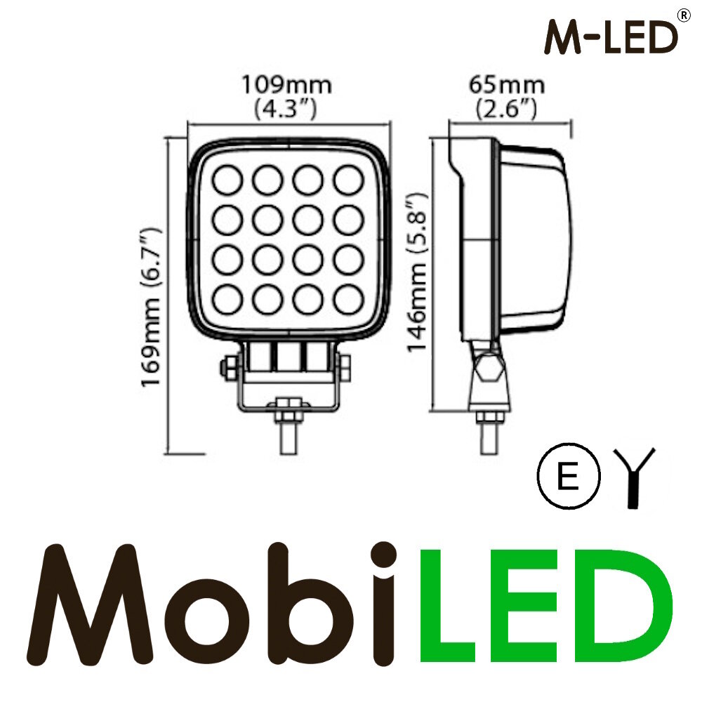 M-LED M-LED Lampe de travail 48W 12-80 V, câble 2 m E-marque M-LED M-LED Lampe de travail 48W 12-80 V, câble 2 m E-marque
