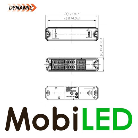 Rear light 12-24 volts 3 functions dynamic E-mark