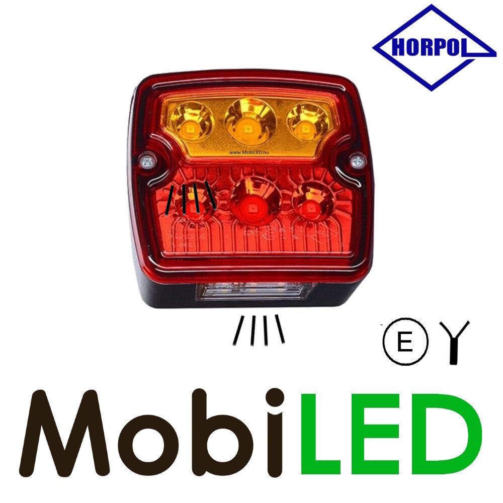 HORPOL Horpol vierkant achterlicht 3 functies met kentekenverlichting E-Keur HORPOL Horpol vierkant achterlicht 3 functies met kentekenverlichting E-Keur