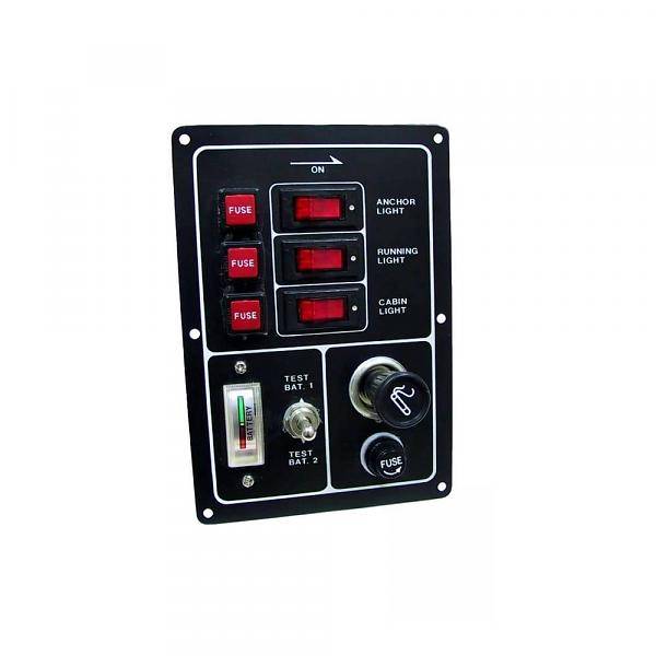 Titan Marine Switch panel 3 gang with rockers - cigarette light and battery