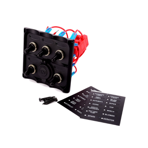 Easterner Schakelpaneel 5 schakelaars en 12V/24V stopcontact