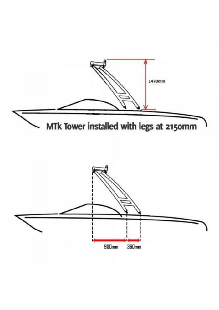 SOT-405 MTK XL Polished and Anodized Forward Facing Wakeboard Tower w/Nav Light