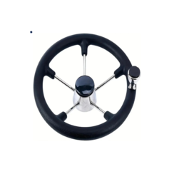 Steering Wheel Stainless Steel Black Foam and Knob 40CM