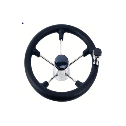 TM Stainless Steel Steering Wheel, Black Foam and Knob 35CM
