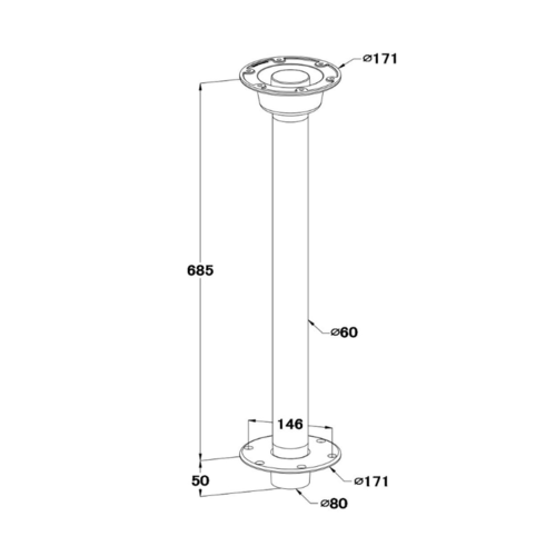 Table Leg ALU 68,5 cm inclusief tafel and vloerbase inbouw