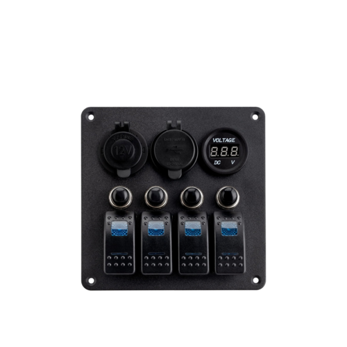 4 Schalter Alu-Panel mit Strom/Doppel-USB-C und Voltmeter
