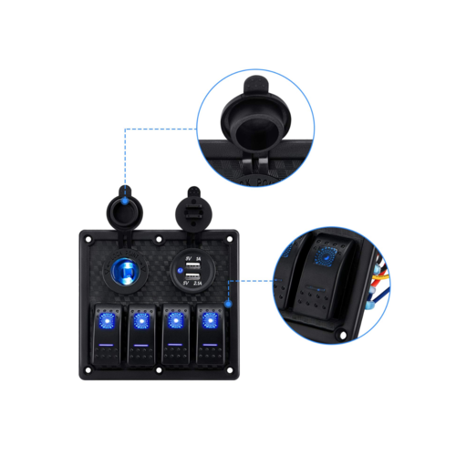 12V/24V LED switch panel with 12V and double USB connection