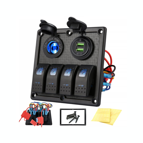 12V/24V LED switch panel with 12V and double USB connection