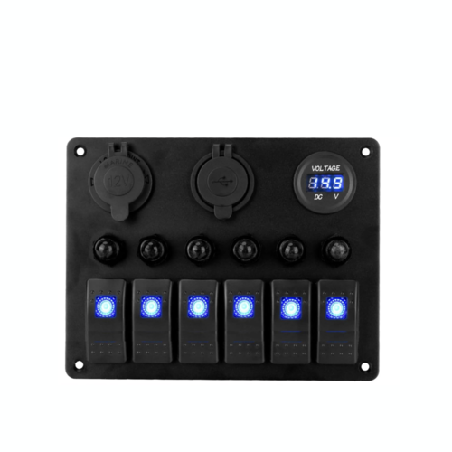 6-way Switch Panel Incl. power/dual USB/voltmeter
