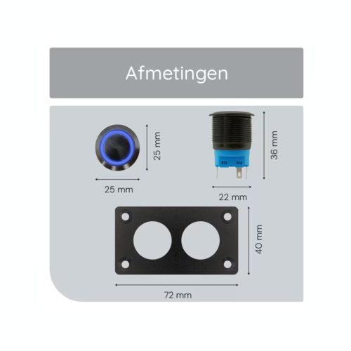 Edelstahl-Drucktastenfeld mit 2 Schaltern, schwarze LED, blaue LED