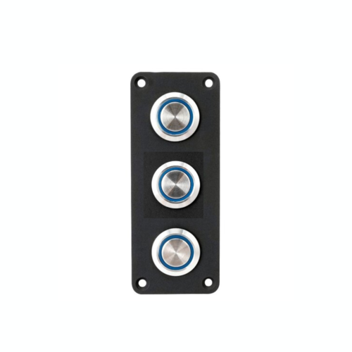 Edelstahl-Druckknopfleiste mit 3 Schaltern, schwarze LED-Beleuchtung, blaue LED-Beleuchtung