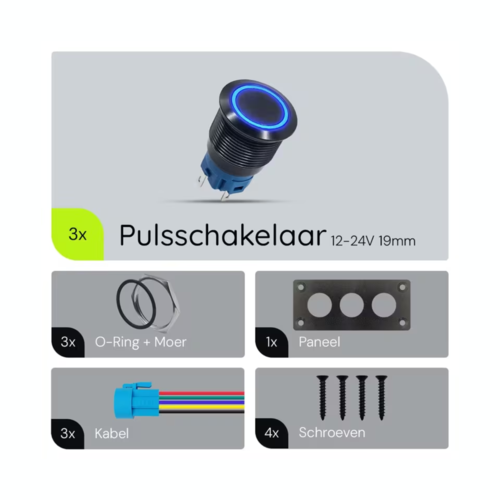 Edelstahl-Druckknopfleiste mit 3 Schaltern, schwarze LED-Beleuchtung, blaue LED-Beleuchtung