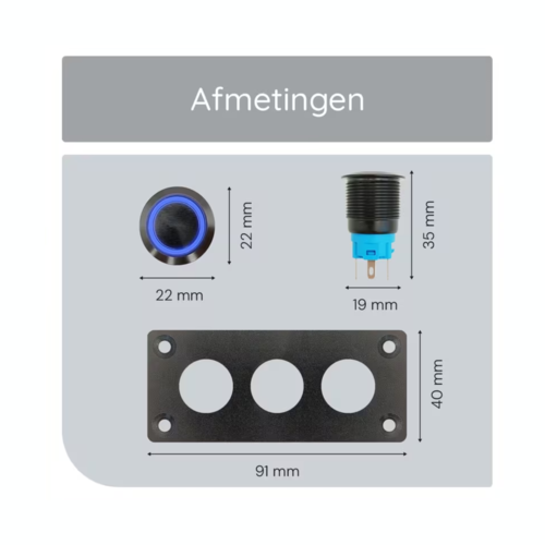 Stainless steel push button panel 3 switches Black LED Blue