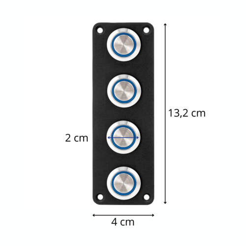 Edelstahl-Druckknopfbedienfeld mit 4 Schaltern, schwarze LED-Beleuchtung, blaue LED-Beleuchtung