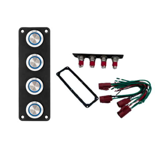 Edelstahl-Druckknopfbedienfeld mit 4 Schaltern, schwarze LED-Beleuchtung, blaue LED-Beleuchtung