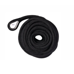 Ankerleine mit Edelstahlauge - Doppelt geflochtenes PP - 10 mm * 15 m. Schwarz