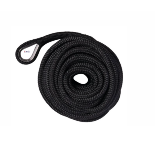 Ankerlijn met RVS oog - Dubbel gevlochten PP - 10mm.  * 30mtr. Zwart