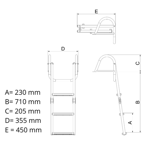TM Badeleiter mit Handlauf, 3 + 1 Stufen, Teakholz