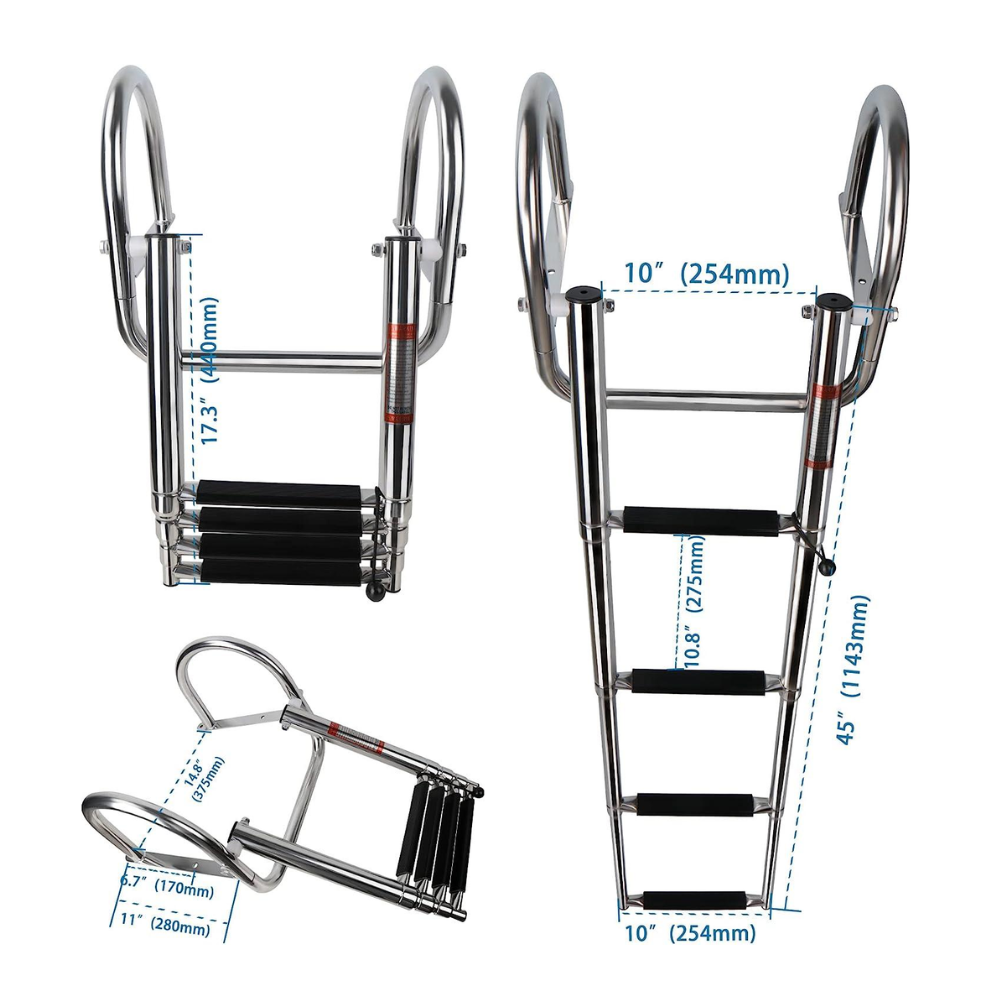 Telescopische zwemtrap RVS voor boot en steiger - 4 + 1 treden