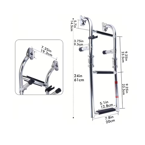 TM Schwimmleiter aus Edelstahl – Klappbar – 3 Stufen – Breite: 228 mm