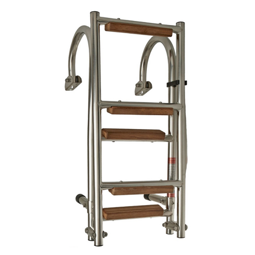 TM Folding stainless steel swimming ladder with 5 teak steps