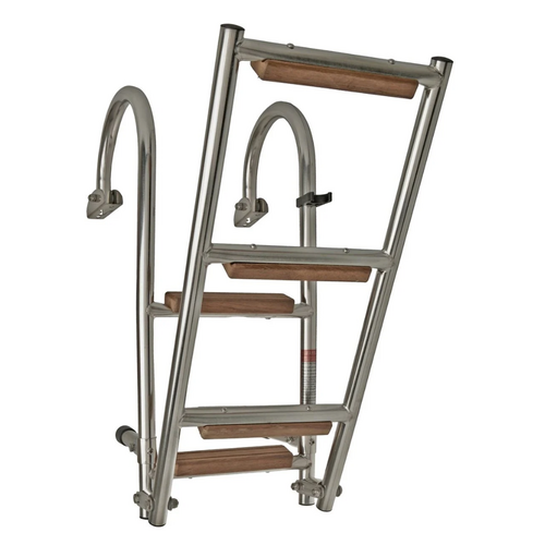 TM Folding stainless steel swimming ladder with 5 teak steps