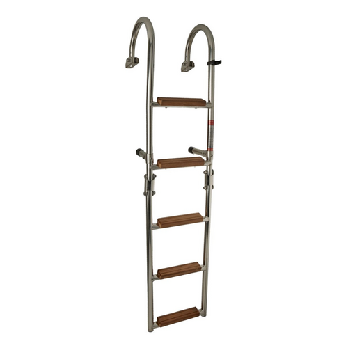 TM Folding stainless steel swimming ladder with 5 teak steps