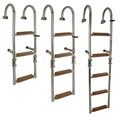 Folding stainless steel swimming ladder with 3, 4 or 5 teak steps