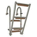 Folding stainless steel swimming ladder with 3, 4 or 5 teak steps