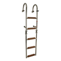 Folding stainless steel swimming ladder with 3, 4 or 5 teak steps