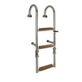 Folding stainless steel swimming ladder with 3, 4 or 5 teak steps