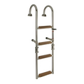 Folding stainless steel swimming ladder with 3, 4 or 5 teak steps
