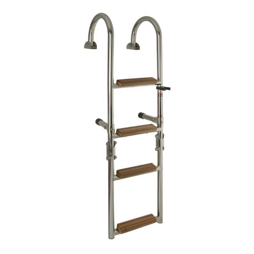 TM Folding stainless steel swimming ladder with 4 teak steps