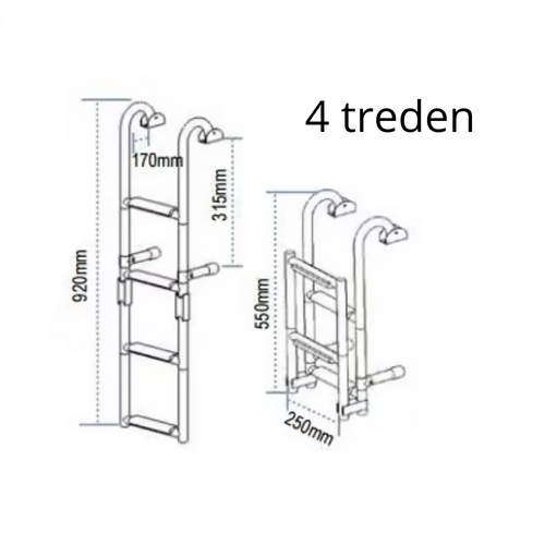TM RVS Boogtrap met 4 treden - Inklapbaar
