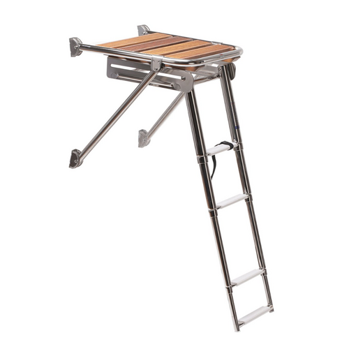 Stainless steel swim ladder with teak platform - 3 steps