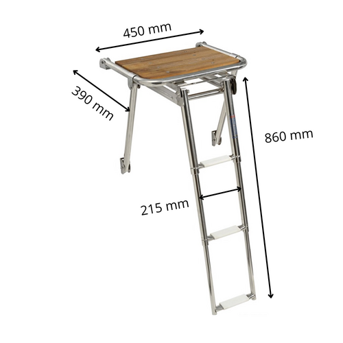 Stainless steel swim ladder with teak platform - 3 steps